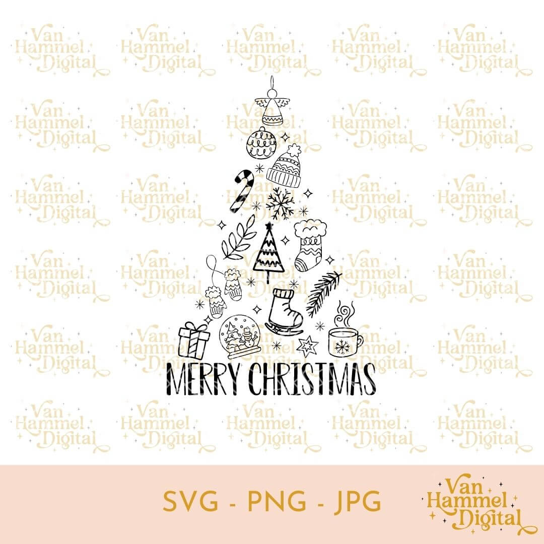 Kerst | Merry Christmas | Doodle Tree | SVG JPG PNG
