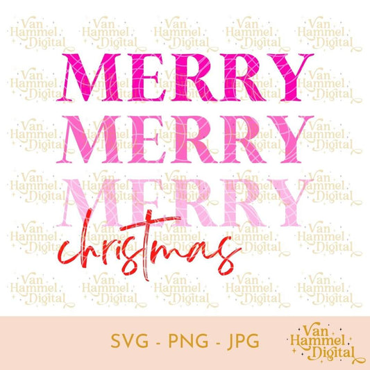 Merry Merry Merry Christmas | Pink | SVG PNG JPG