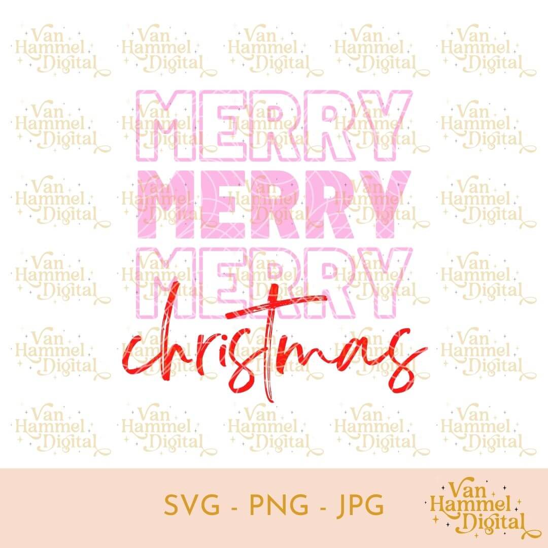 Merry Merry Merry Christmas | Open | Pink | SVG PNG JPG